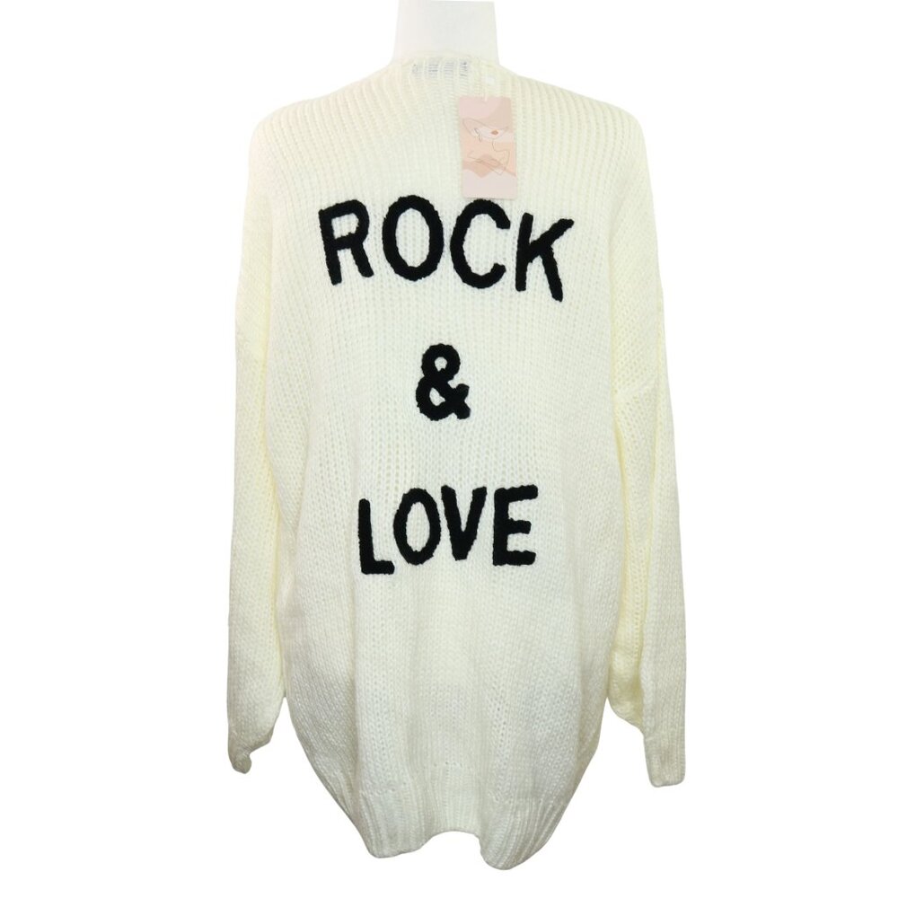 Fashion Rock &amp; Love Cardigan Sweater Open Front Cream/Ivory
